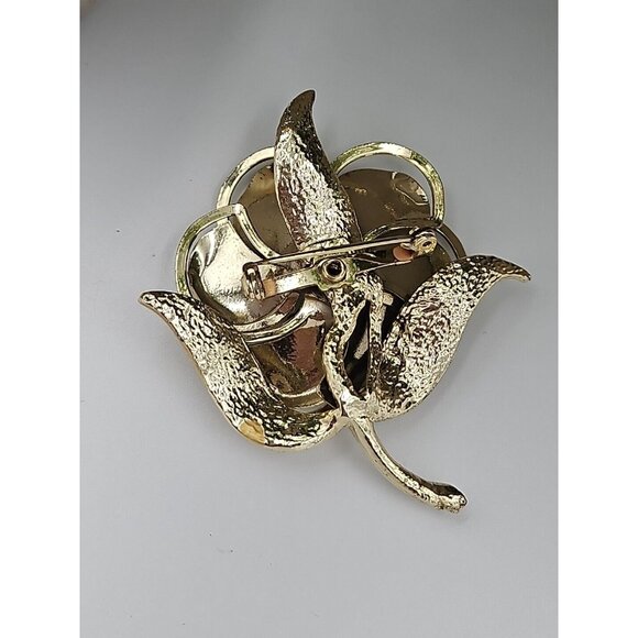 Vintage Goldone Metal Iridescent Rhinestone Flower Brooch Pin 3 In‎ - Picture 2 of 3